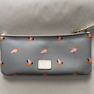 Fossil Light Gray Wristlet with Pink and Orange Bird Motif